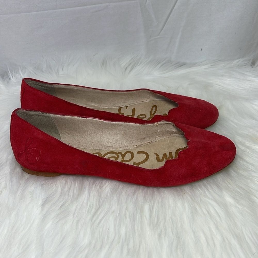 Sam Edelman Alaine Red Suede‎ Scallopped Flats Sz 7.5 - Picture 5 of 10